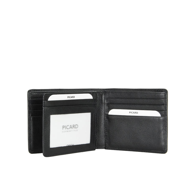 Picard Saffiano Men's Leather Bifold Wallet with Centre Flap And 14 Card Slots Including 1 ID Card Window(Black)