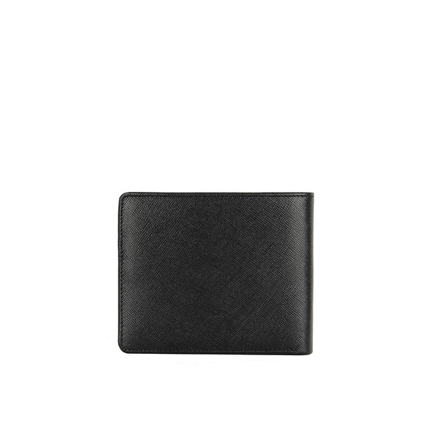 Picard Saffiano Men's Leather Bifold Wallet with Centre Flap And 14 Card Slots Including 1 ID Card Window(Black)