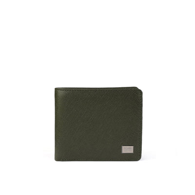 Picard Saffiano Men's Bifold Leather Wallet with Centre Card Flap and Coin Pouch (Military Green)