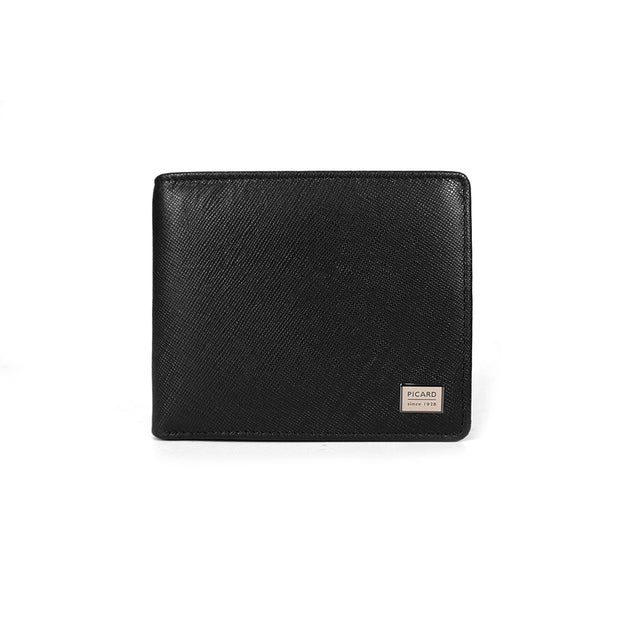 Picard Saffiano Men's Bifold Leather Wallet with Centre Flap (Black)