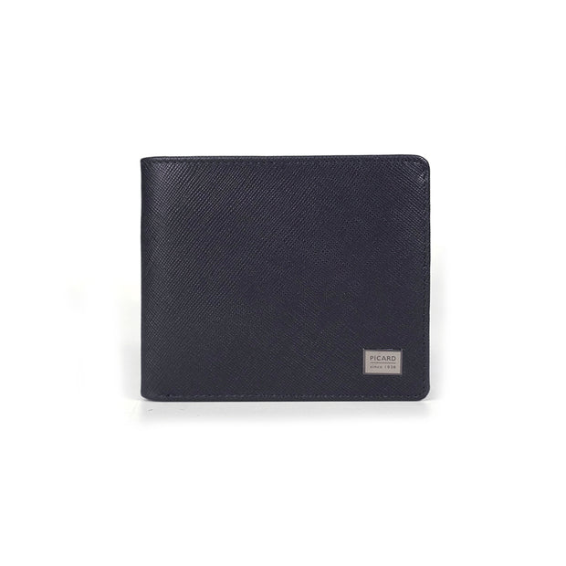 Saffiano Men's Bifold Leather Wallet with Centre Flap (Navy)