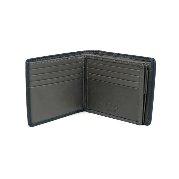 Saffiano Men's Bifold Leather Wallet with Centre Flap (Navy)