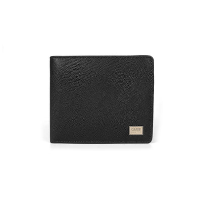 Picard Saffiano Men's Bifold Leather Wallet with Centre Flap (Black)