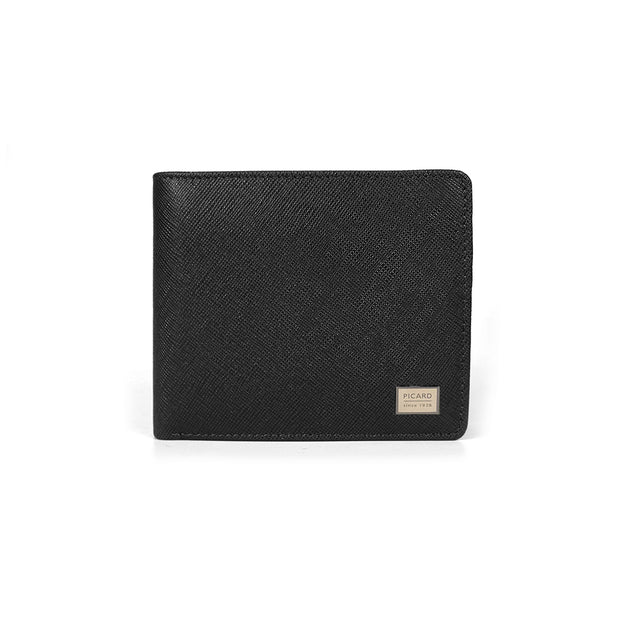 Picard Saffiano Men's Bifold Leather Wallet with Centre Flap (Black)