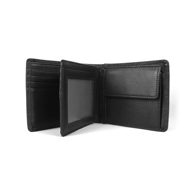 Picard Saffiano Men's Bifold Leather Wallet with Centre Flap (Black)