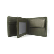 Picard Saffiano  Men's Bifold  Leather Wallet with Centre Cards Flap and Coin Pouch With External Back Slot (Military Green)