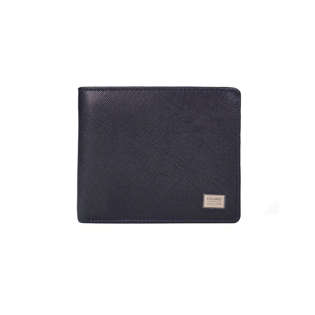 Picard Saffiano  Men's Bifold  Leather Wallet with Centre Cards Flap and Coin Pouch With External Back Slot (Navy)