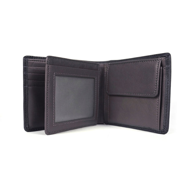 Picard Saffiano  Men's Bifold  Leather Wallet with Centre Cards Flap and Coin Pouch With External Back Slot (Navy)