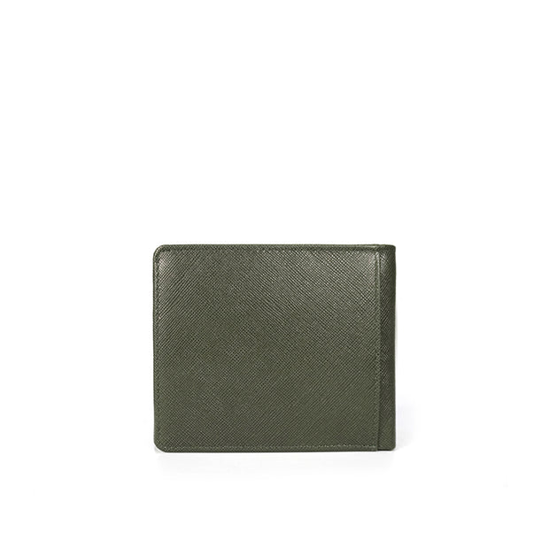 Picard Saffiano Men's Bifold Leather Wallet with 6 Card Slots, 1 ID Window and External Back Slot  (Military Green)