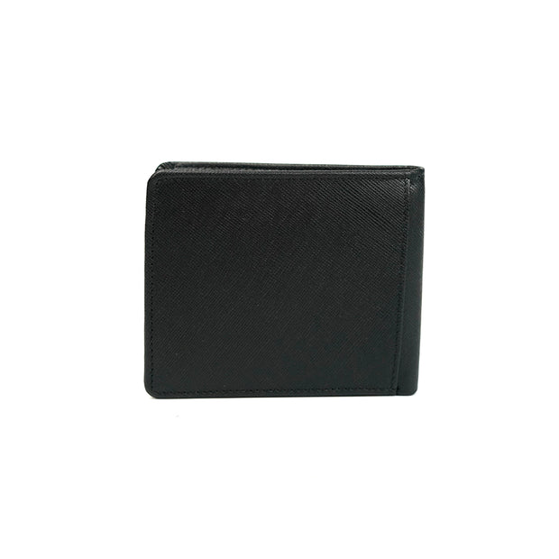 Picard Saffiano Men's Bifold Leather Wallet with Coin Compartment (Black)