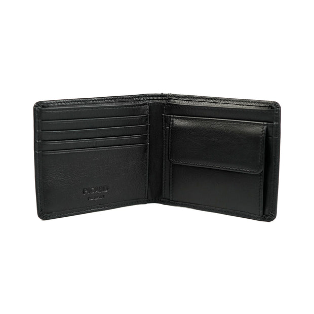 Picard Saffiano Men's Bifold Leather Wallet with Coin Compartment (Black)