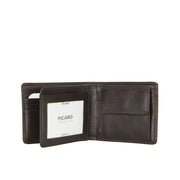 Picard Saffiano Men's Bifold Leather Wallet with Centre Card Flap and Coin Pouch (Cafe)