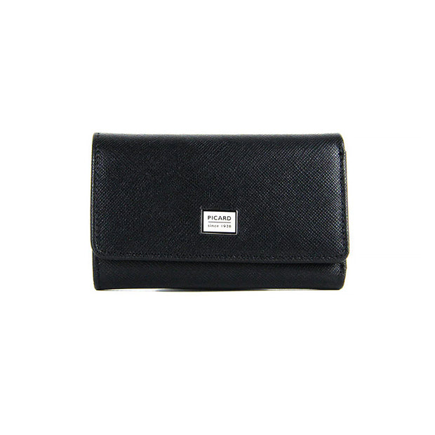 Picard Saffiano Key Leather  Holder w/ Dollar Compartment (Black)