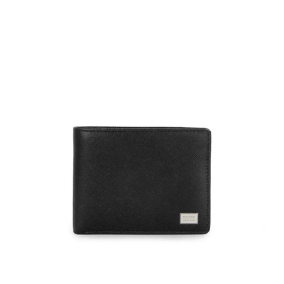 Picard Saffiano Men's Bifold Leather Wallet with Coin Pouch (Black)