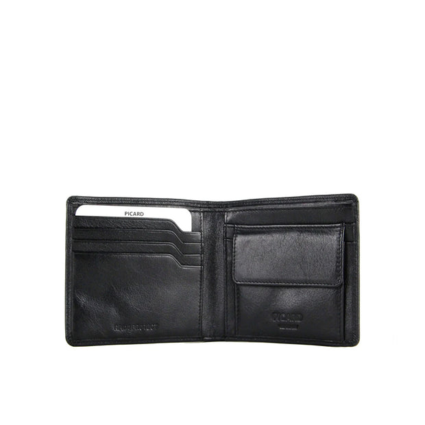 Picard Saffiano Men's Bifold Leather Wallet with Coin Pouch (Black)