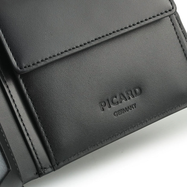 Picard Charles Men's Bifold Leather Flap Wallet with Coin Pouch (Black)